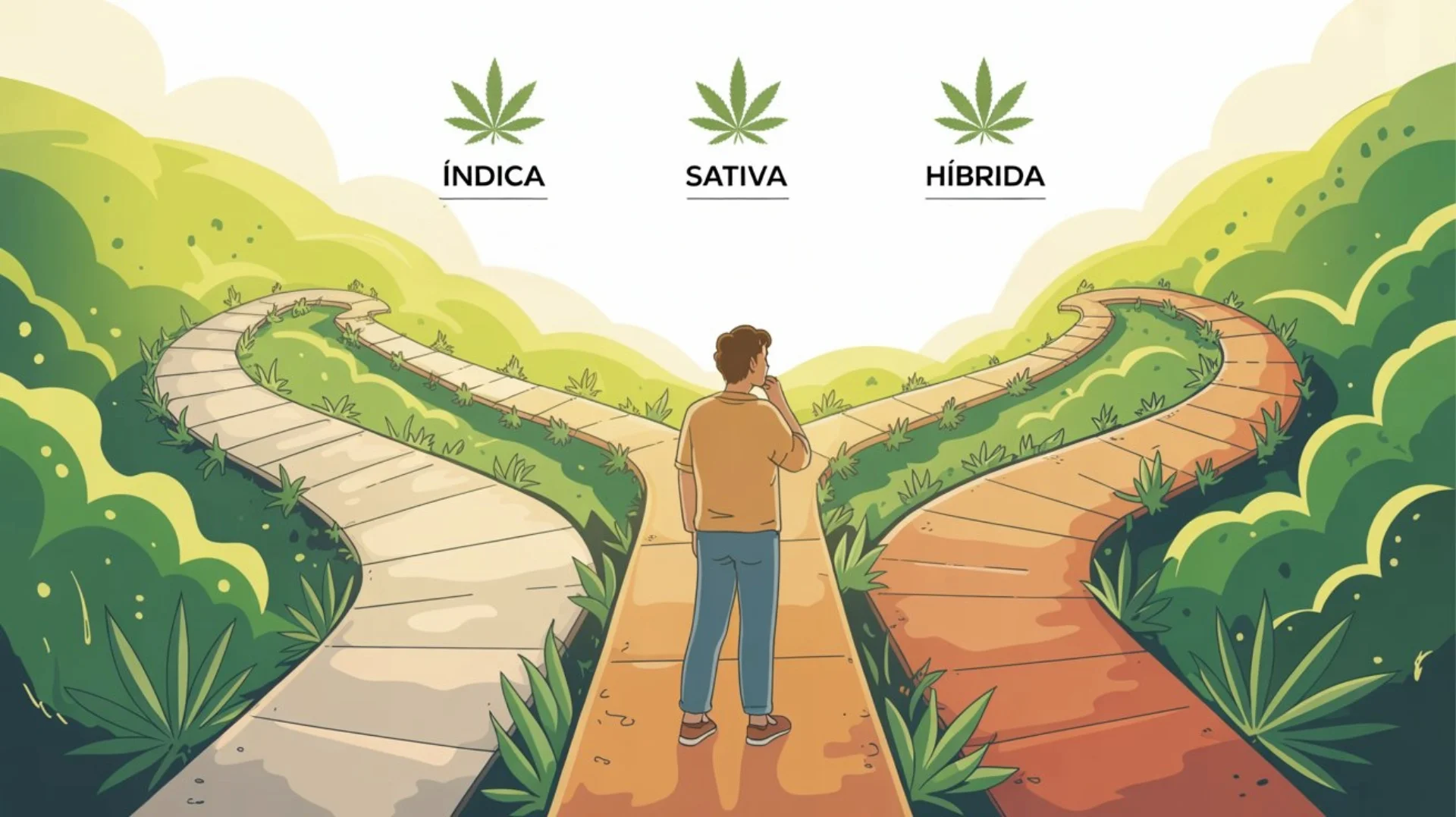 Guía visual para elegir entre marihuana Índica, Sativa o Híbrida según sus efectos