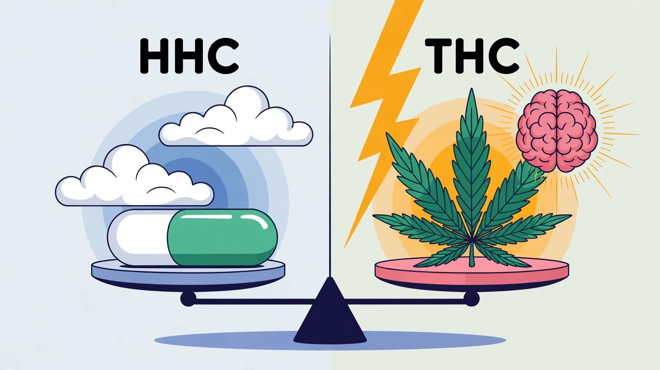Ilustración comparativa entre HHC y THC destacando cuál opción puede ser mejor según efectos y preferencias